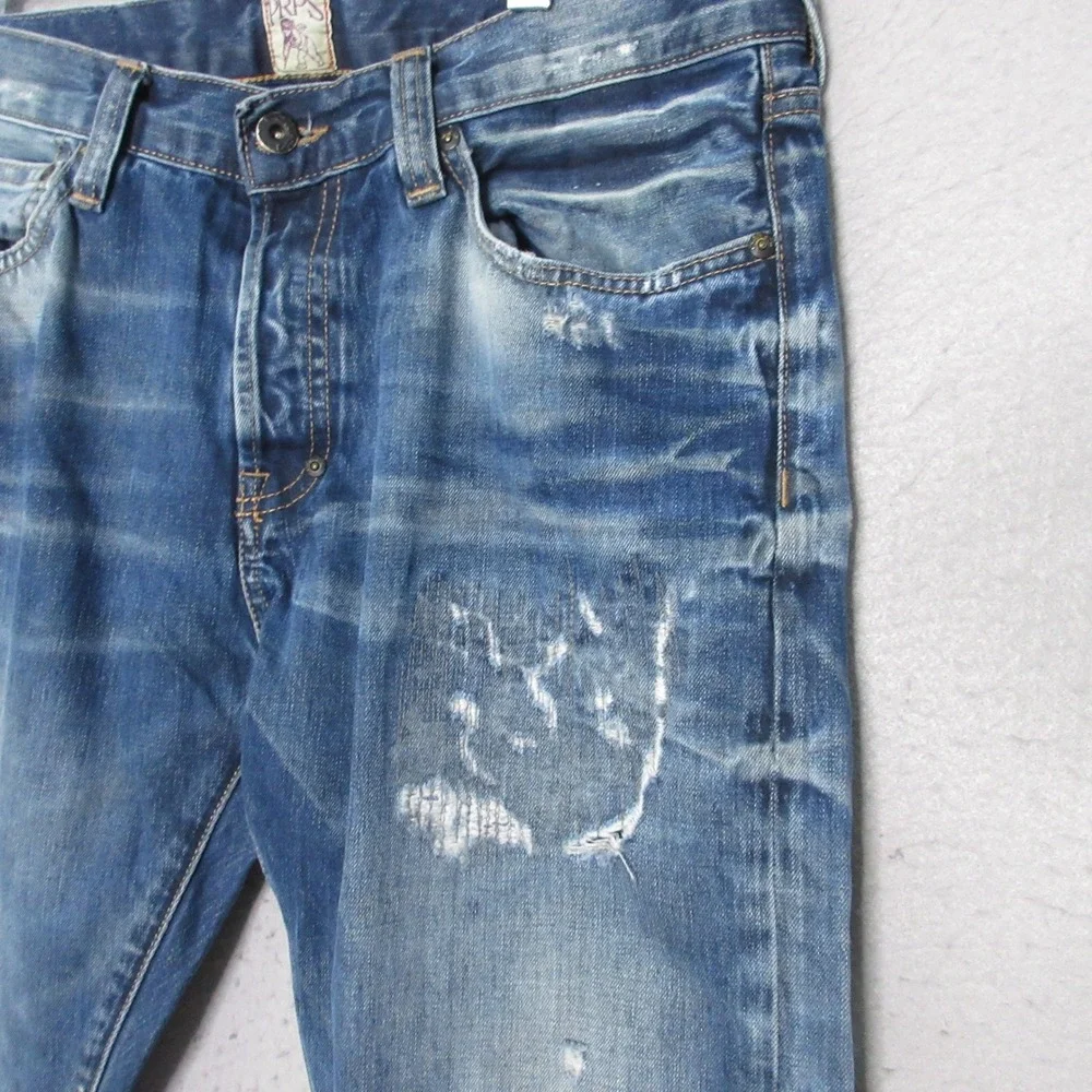 PRPS Demon Jeans Men 32 Distressed Denim Button Fly Whiskering Fade Portugal